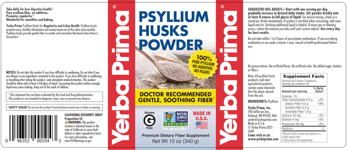 Psyllium Husks Powder 12 oz Fiber Supplement N2206