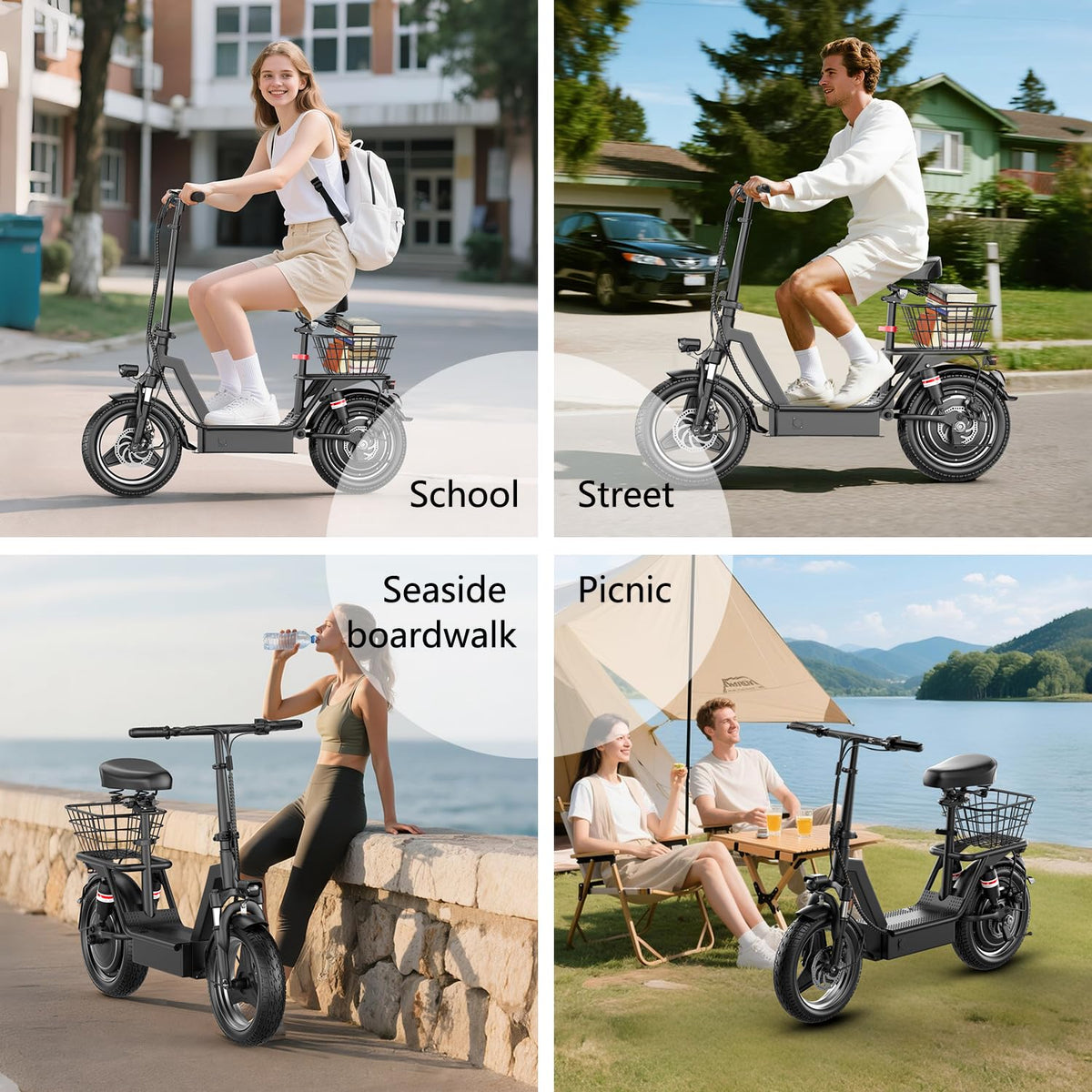 Foldable Electric Scooter with Seat G183364