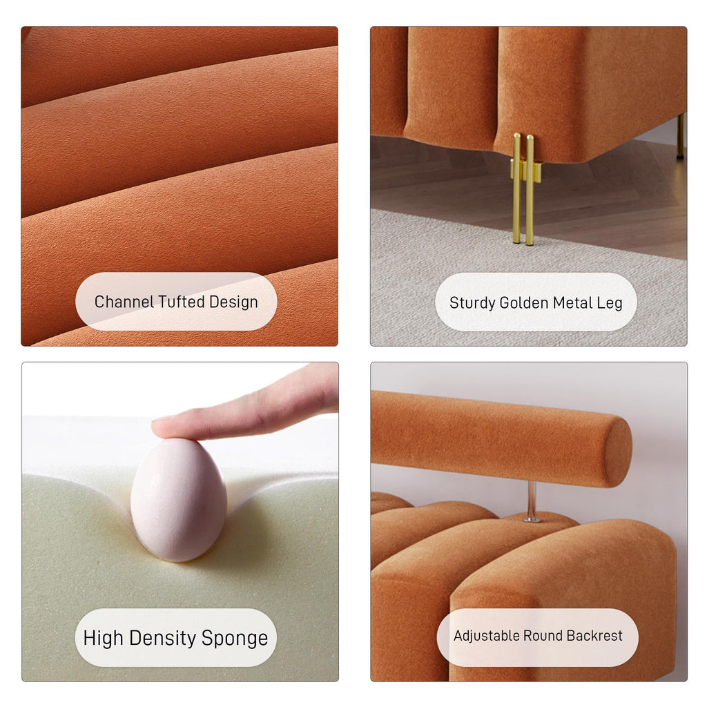 Orange Velvet Ottoman Bench Y420890