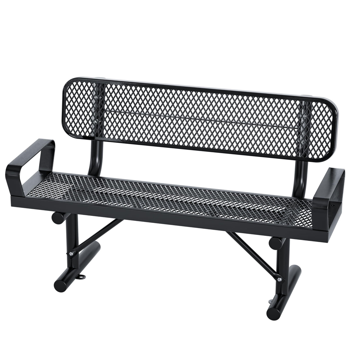 4FT Black Metal Garden Bench with Backrest H570395