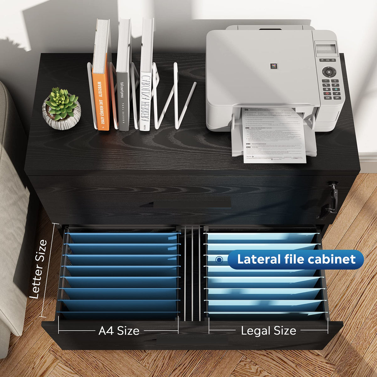 Black 2 Drawer Lateral File Cabinet with Lock W2843