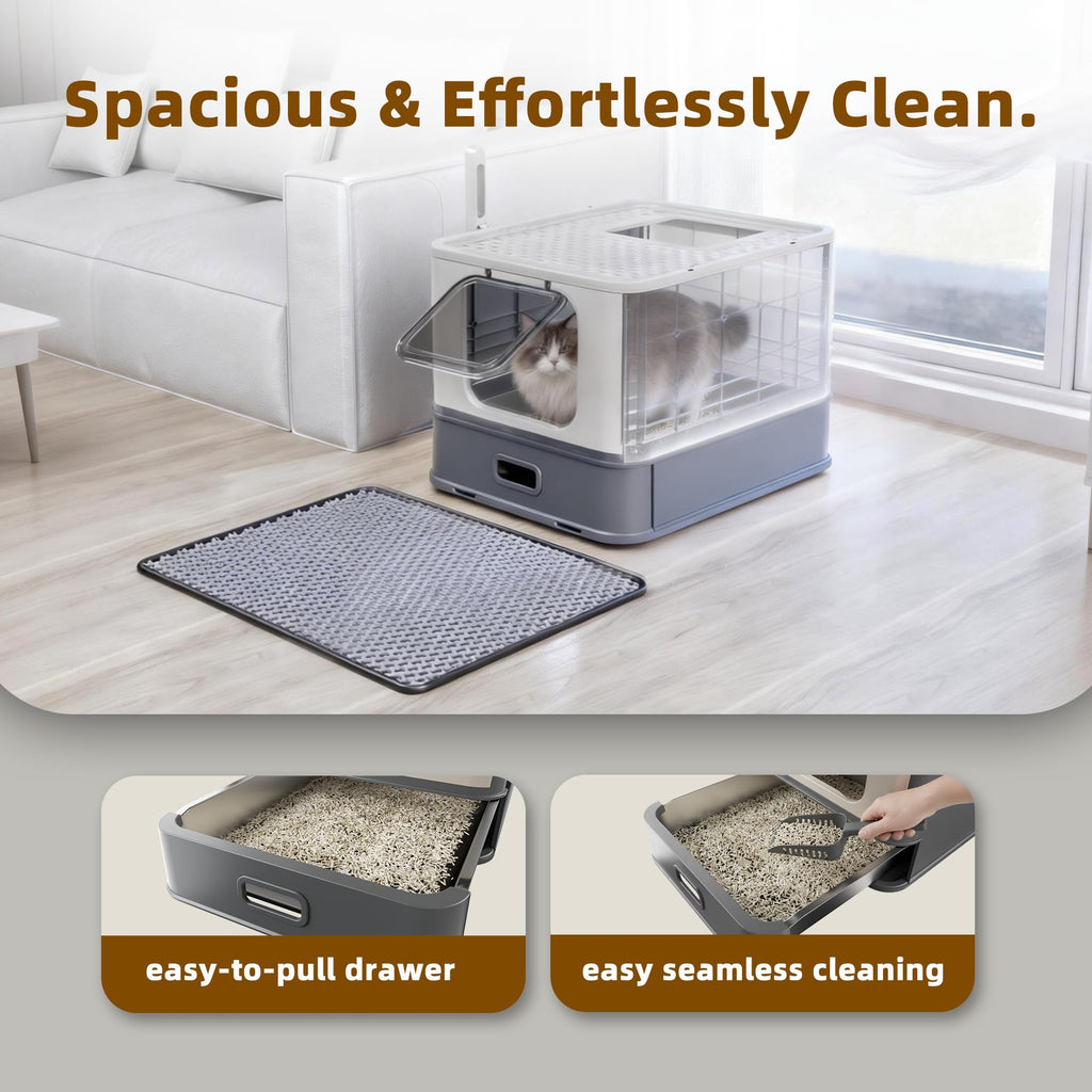 XL Enclosed Stainless Steel Cat Litter Box with Pull-Out Drawer O363010