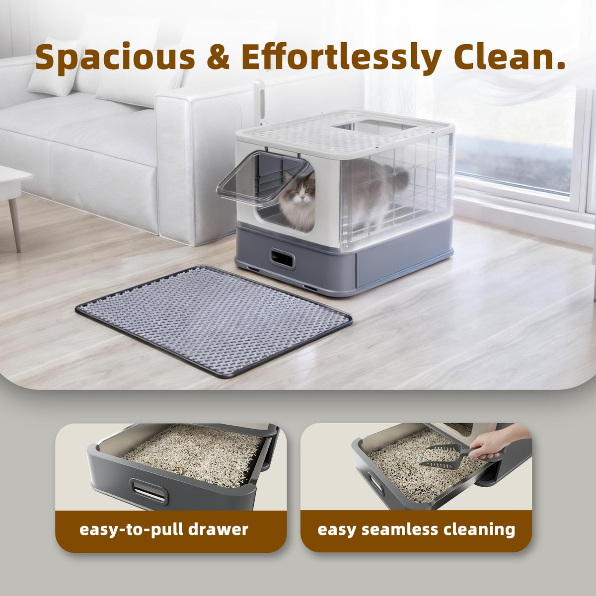 XL Enclosed Stainless Steel Cat Litter Box with Pull-Out Drawer O363010