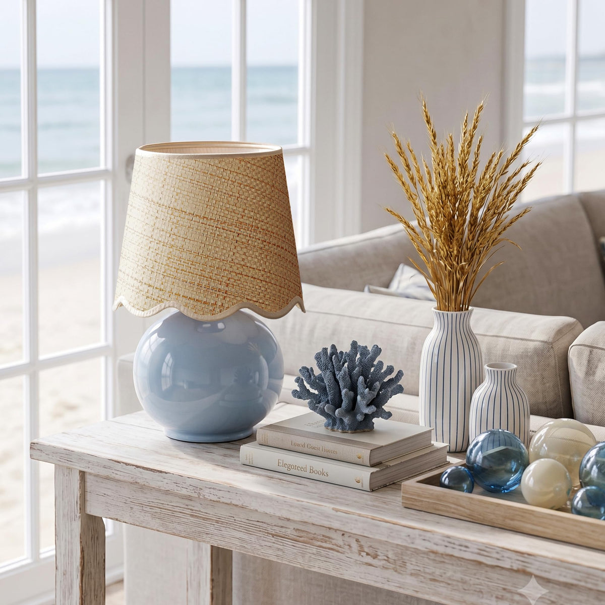 Small Ceramic Table Lamp with Rattan Woven Shade N129