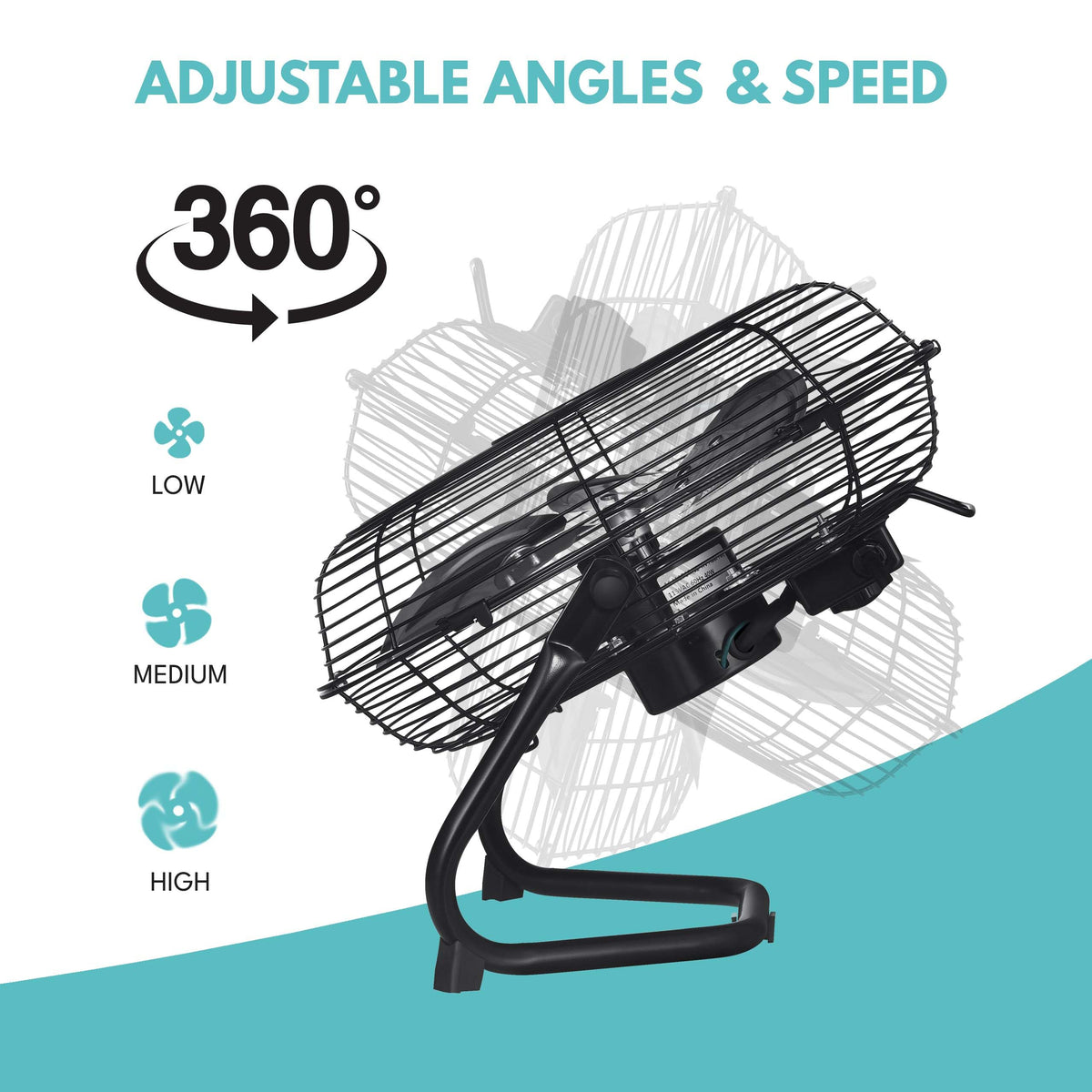 20 in. 3 Speed Metal Floor Fan in Black with Tilting Head F545594