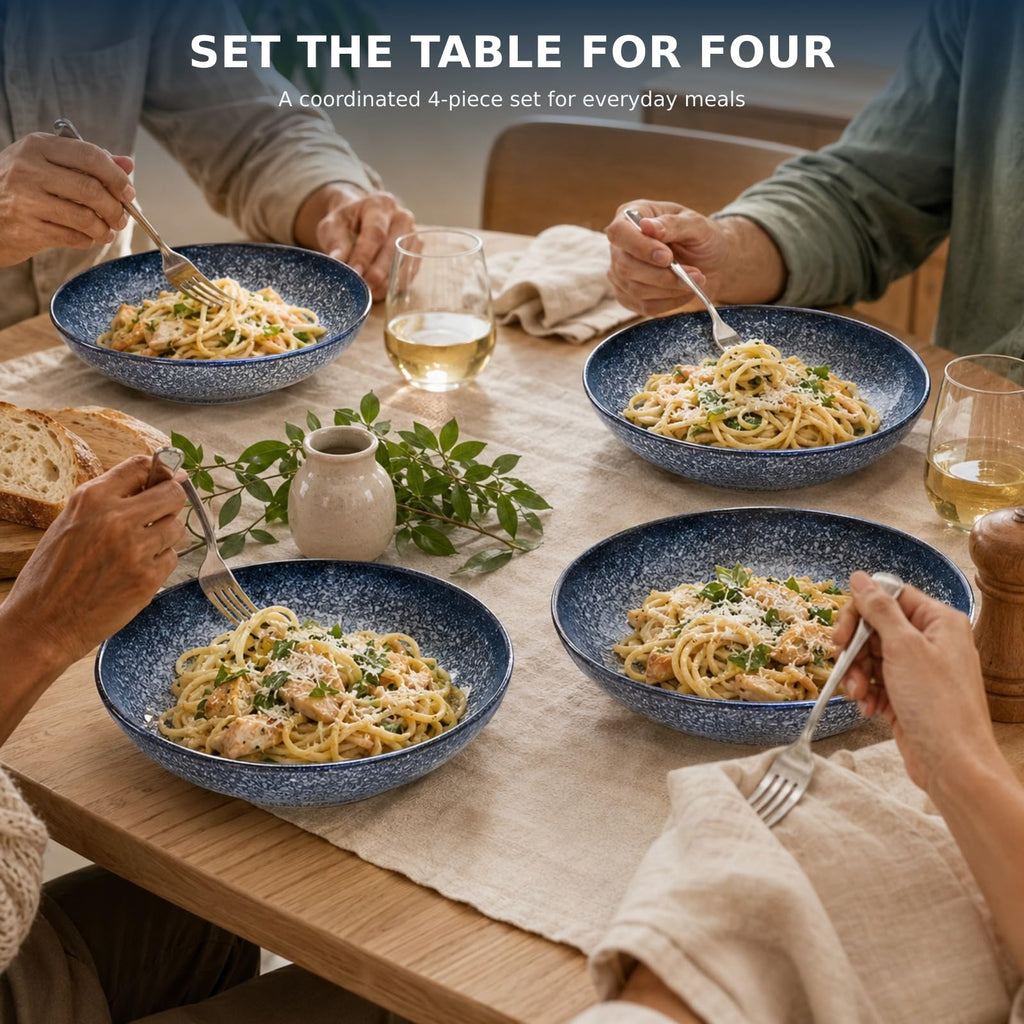 8-Inch Ceramic Pasta Bowls, Set of 4, Blue Glaze F8609