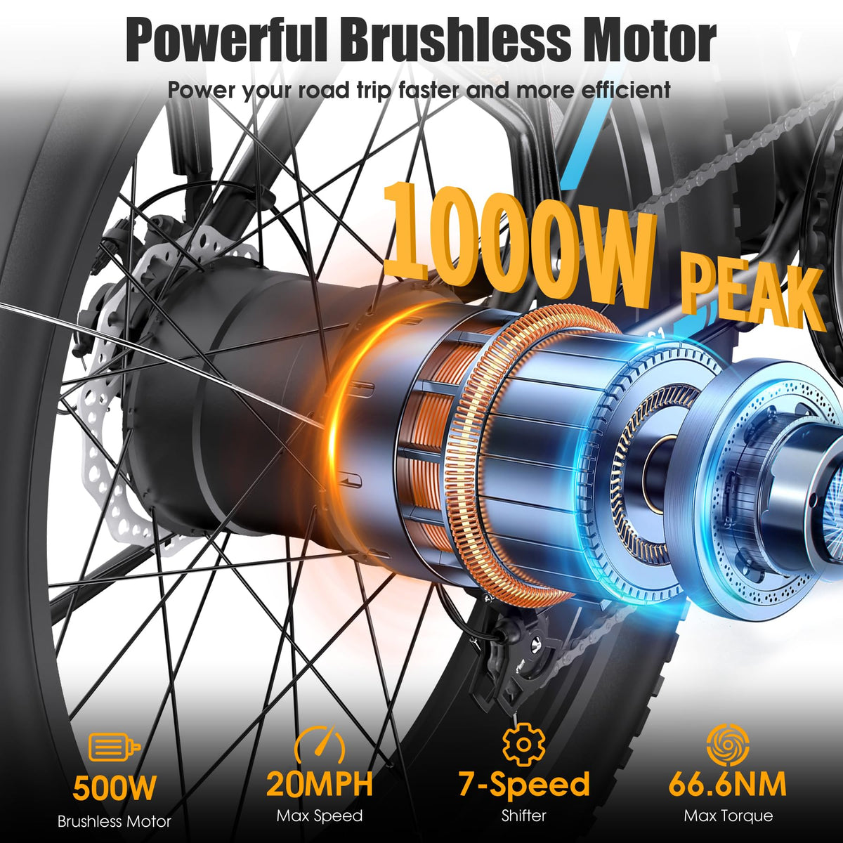 1000W 60Miles 26" x 4'' Fat Tire Electric Bike M1042