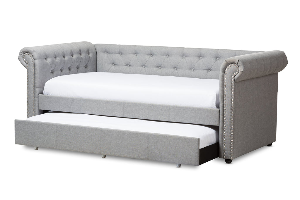 Light Beige Fabric Trundle Daybed U6190