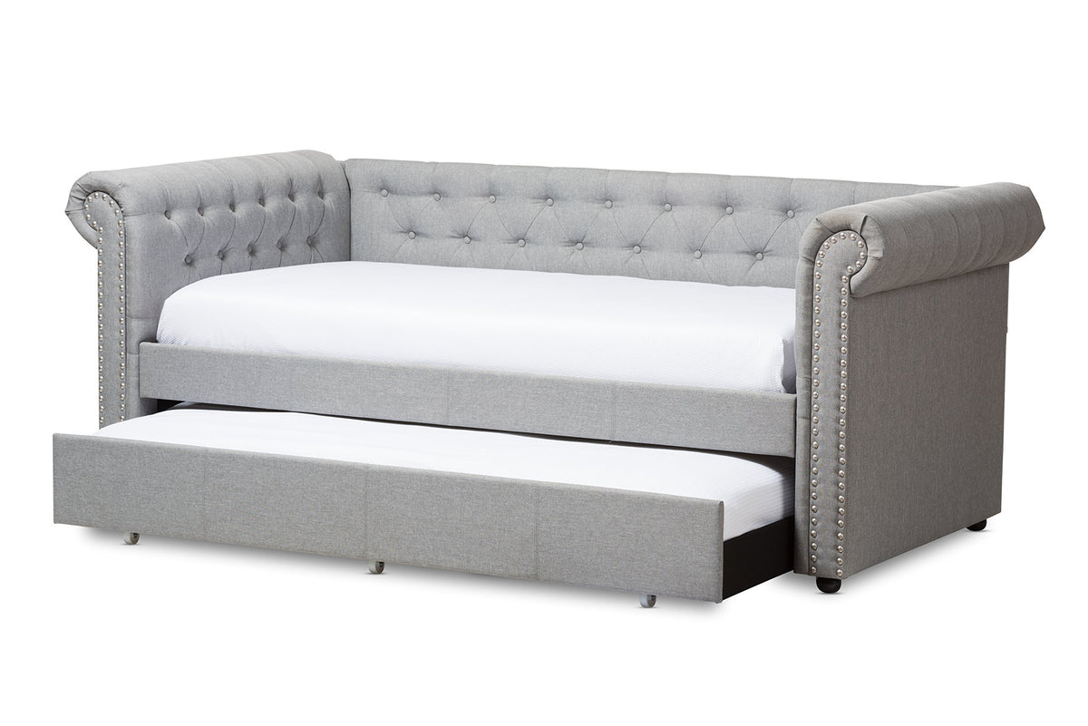 Light Beige Fabric Trundle Daybed U6190