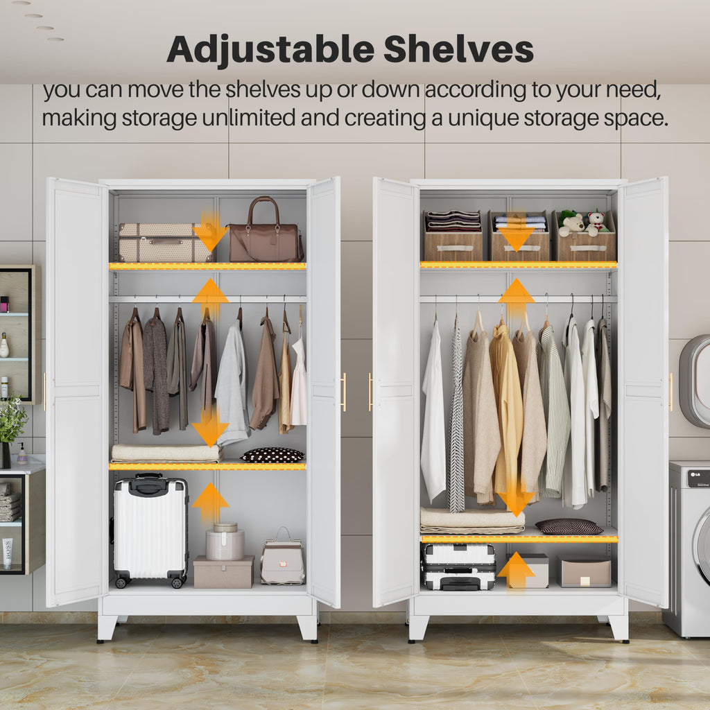 Metal Armoire Wardrobe Closet with Mirror Q6986