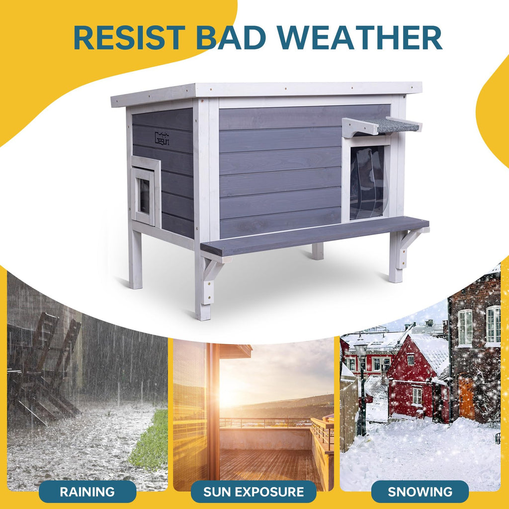Weatherproof Outdoor Cat House with Elevated Floor B1291