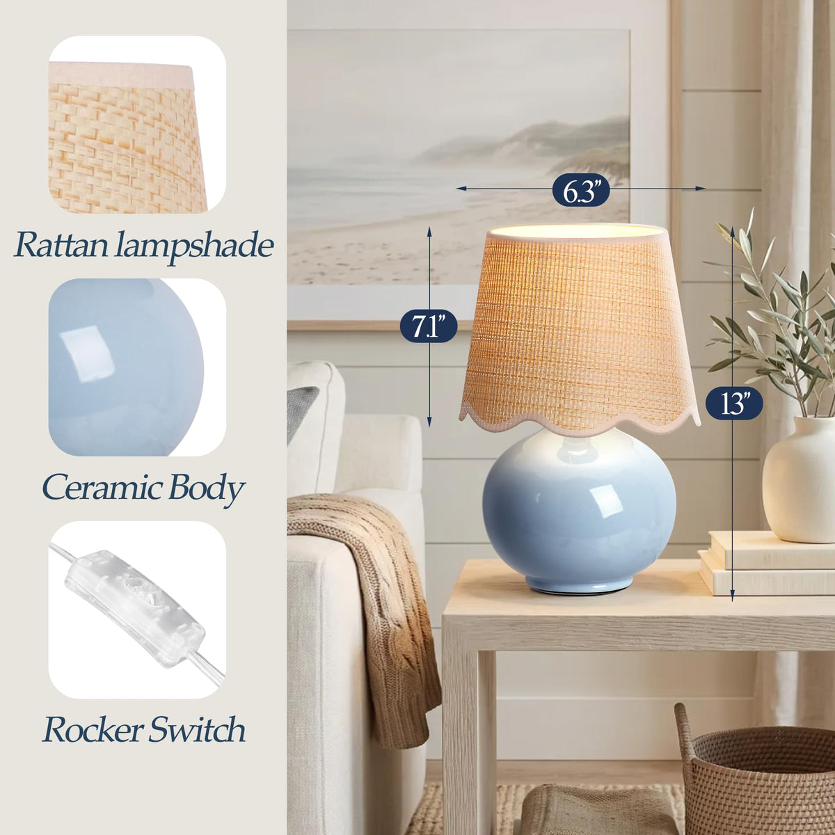 Small Ceramic Table Lamp with Rattan Woven Shade N129
