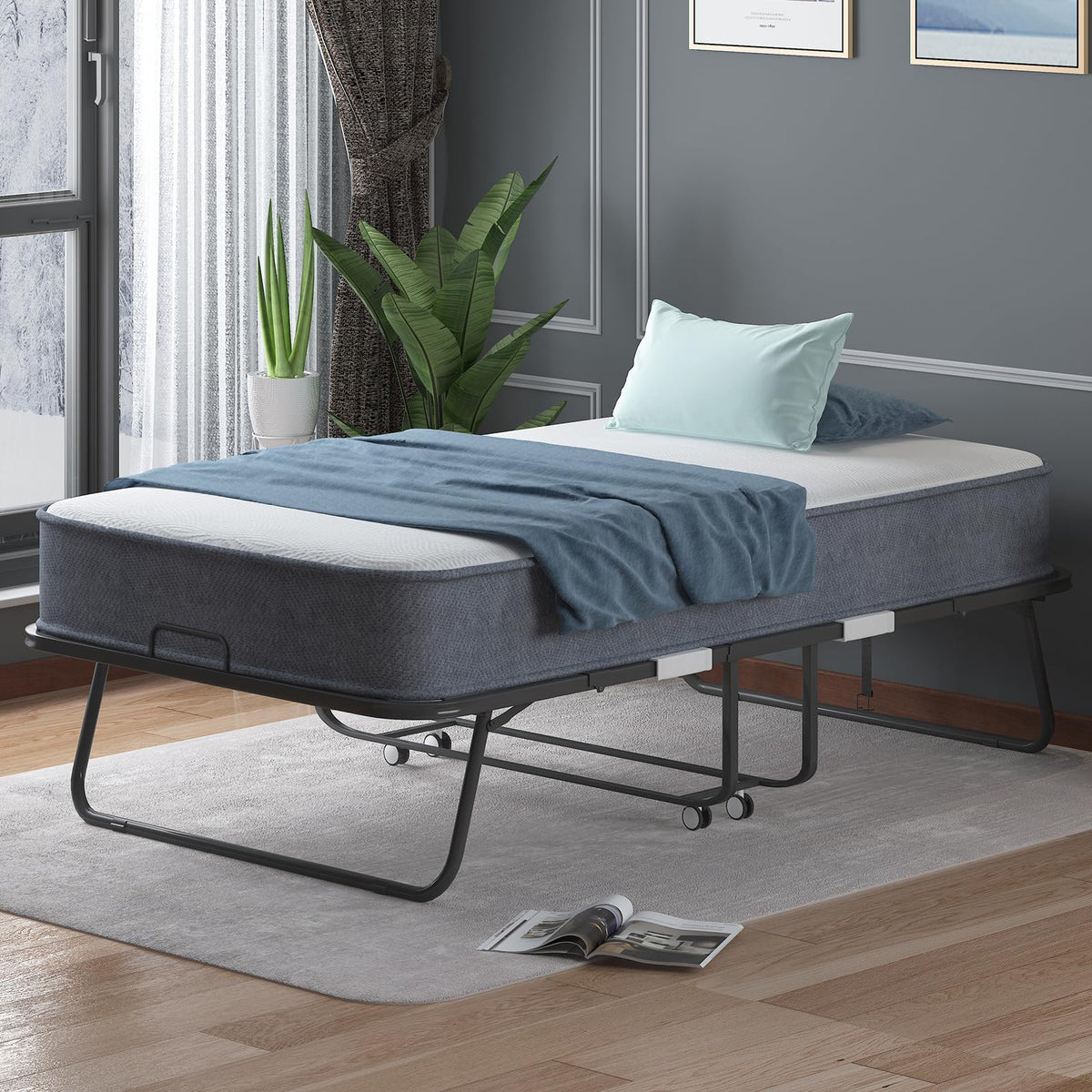 Twin Size Folding Bed with 4 Inch Foam Mattress Q563
