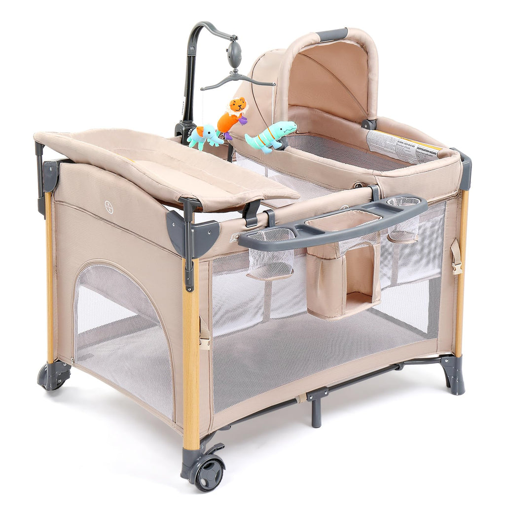 7 in 1 Bedside Bassinet with Changing Table, Storage Shelf, Mattress W87603