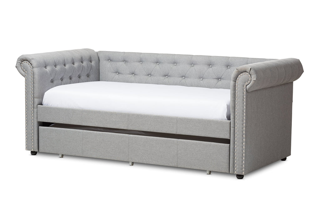 Light Beige Fabric Trundle Daybed U6190