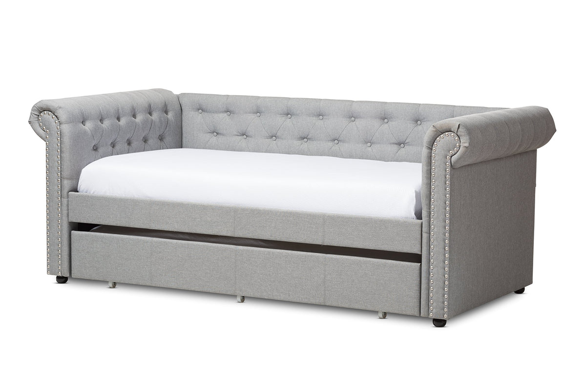 Light Beige Fabric Trundle Daybed U6190