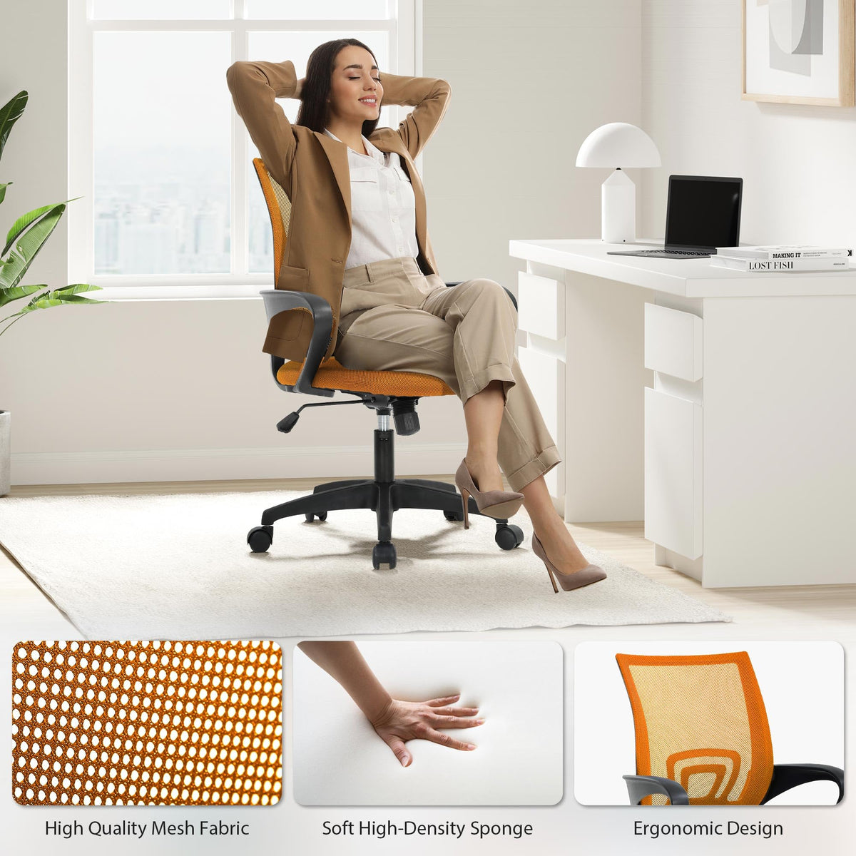 Adjustable Mid Back Ergonomic Mesh Office Chair with Lumbar Support K577417
