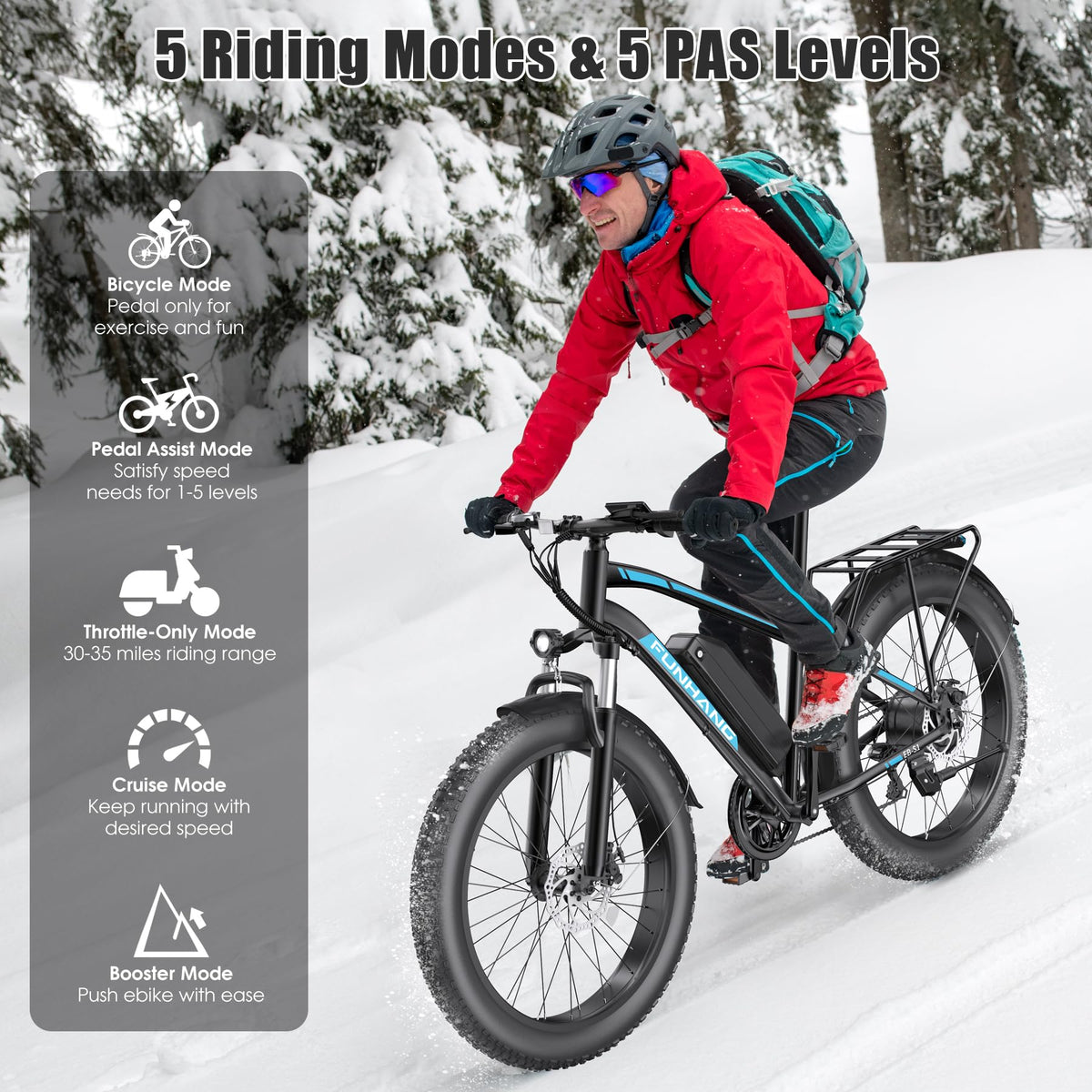 1000W 60Miles 26" x 4'' Fat Tire Electric Bike M1042