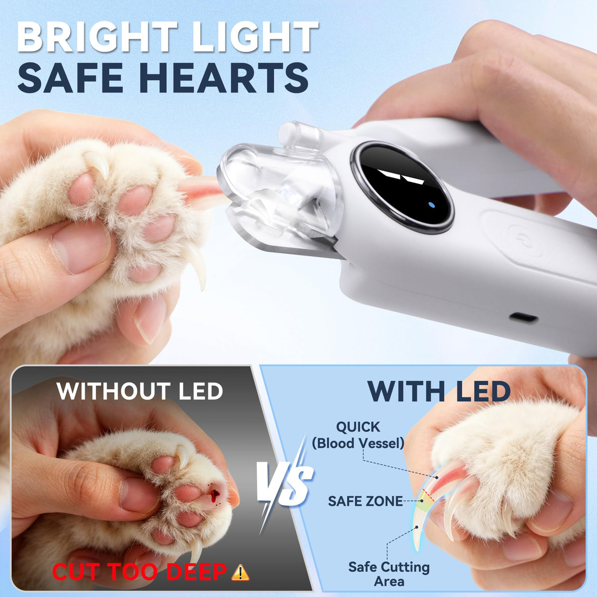 2-in-1 Quiet Electric Pet Nail Clipper & Grinder with Light T911464