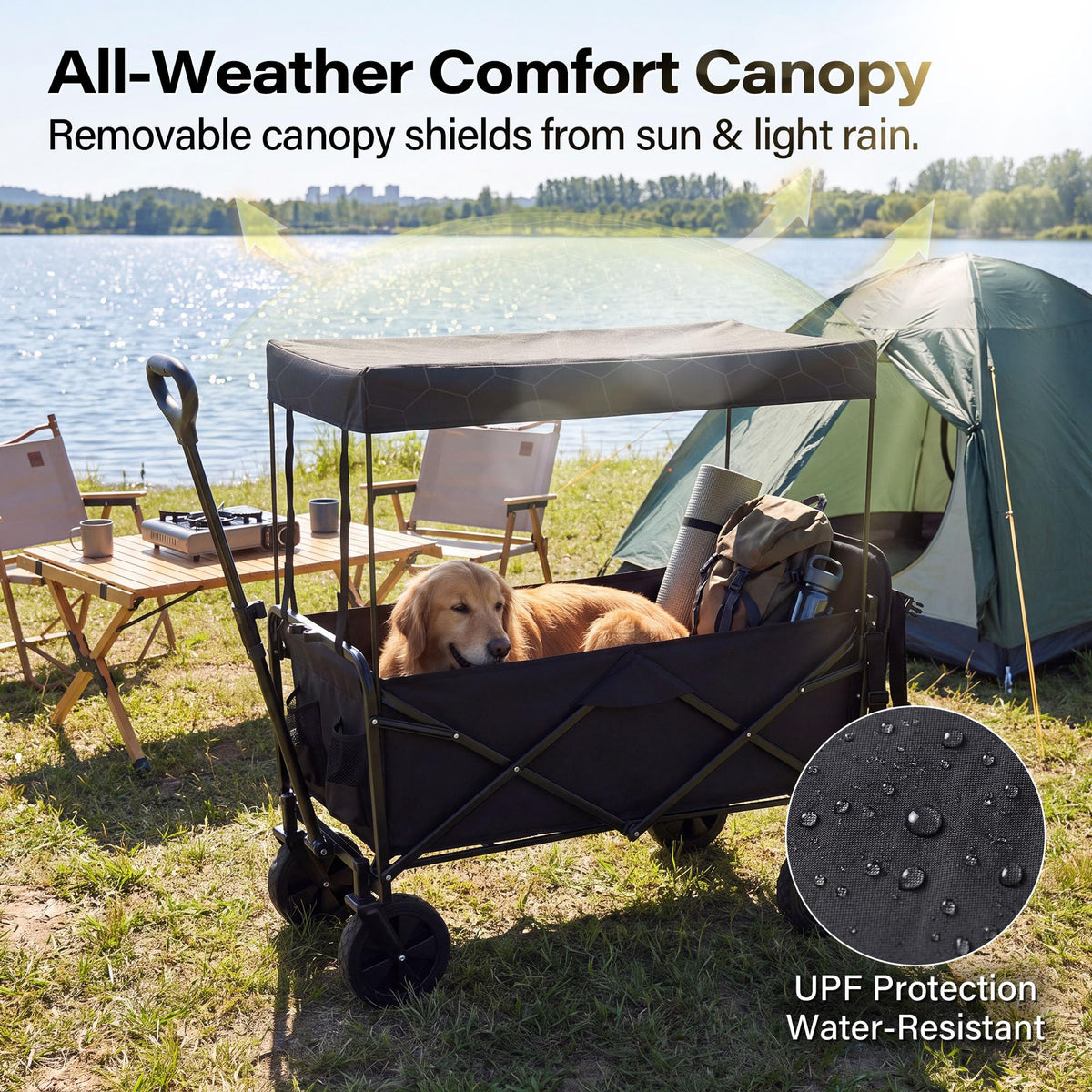 Large Dog Wagon Cart with Canopy, All-Terrain Wheels, Ramp Tailgate E999800