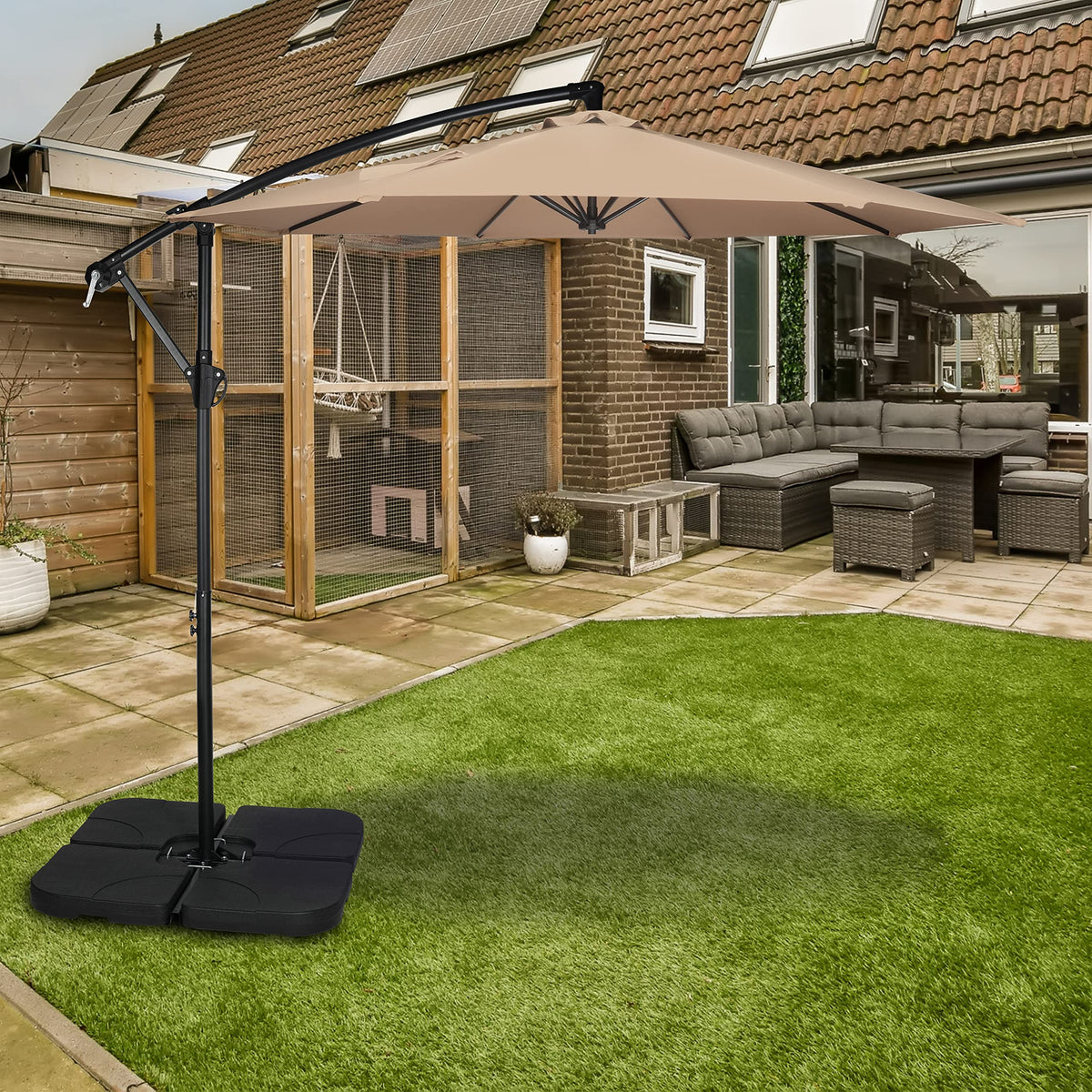 9.8ft Blue Offset Cantilever Patio Umbrella with Crank & Cross Base H1611