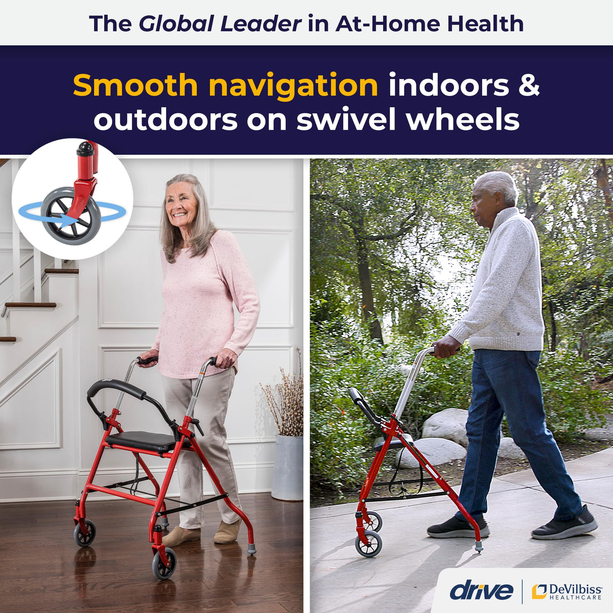 Foldable Rollator Walker with Seat, Red, 1 Count U111