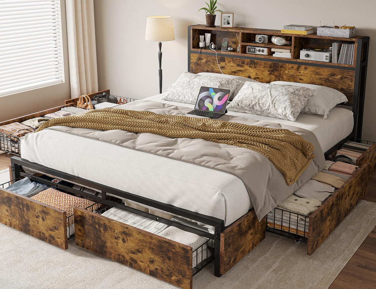 Queen Bed Frame with 6 Storage Drawers M855