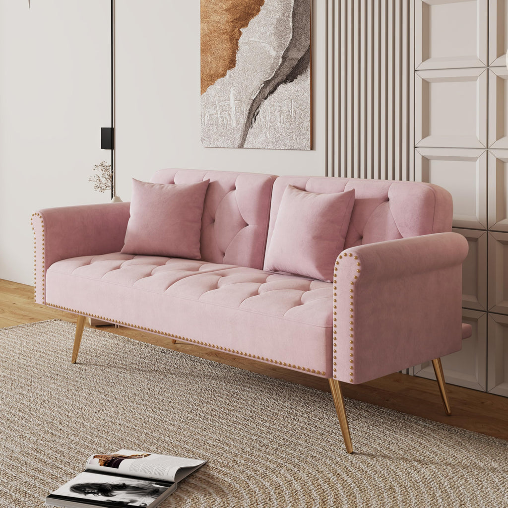 Pink Velvet Futon Sofa Bed K3892