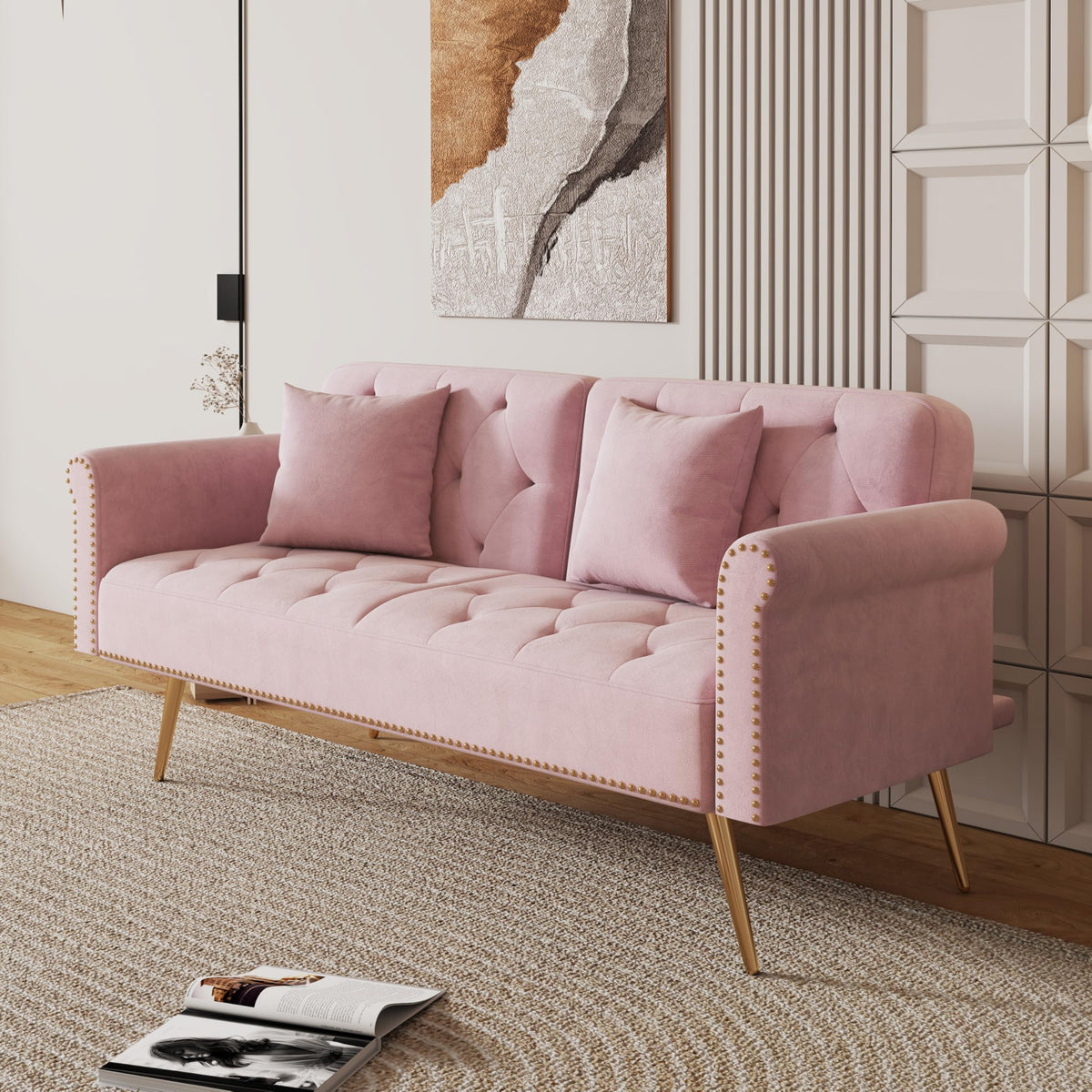 Pink Velvet Futon Sofa Bed K3892