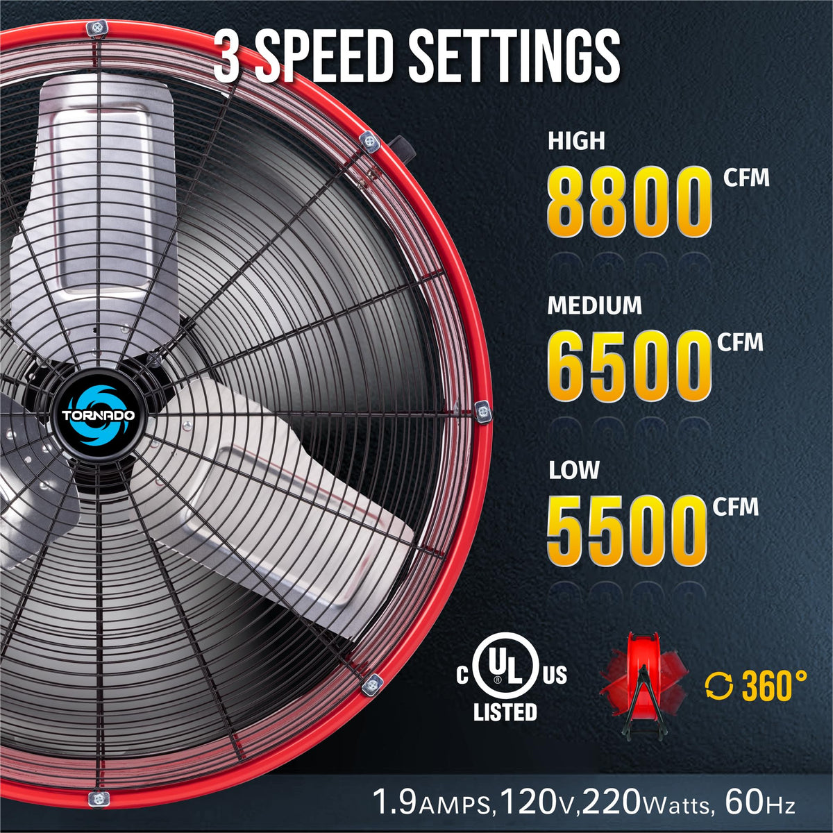 24 Inch High Velocity 3 Speed Metal Drum Fan Q73047