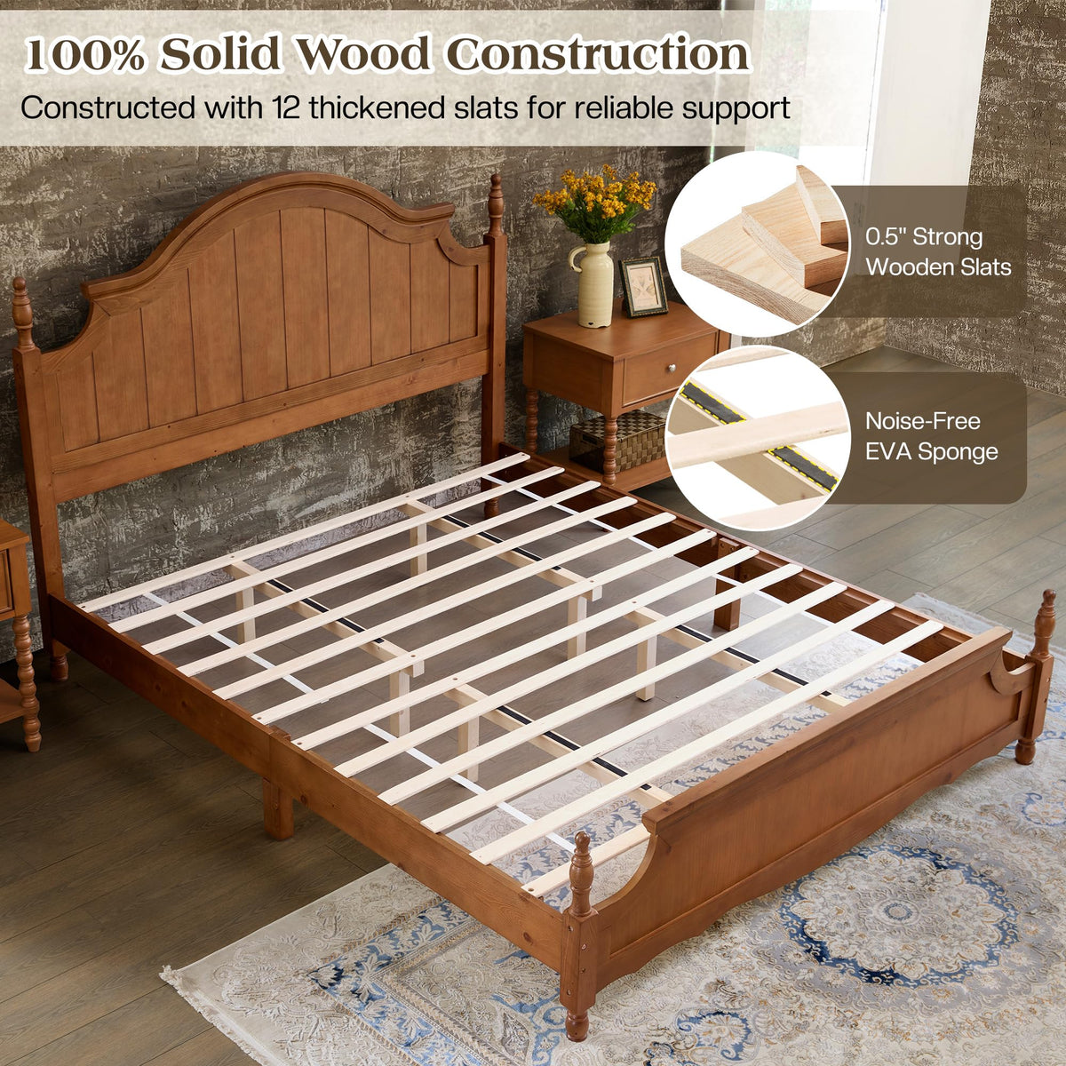 California King Solid Wood Arched Headboard Bed E16805