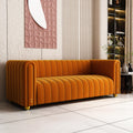 81" Orange Velvet Tufted Sofa 3 Seater with Metal Legs J356