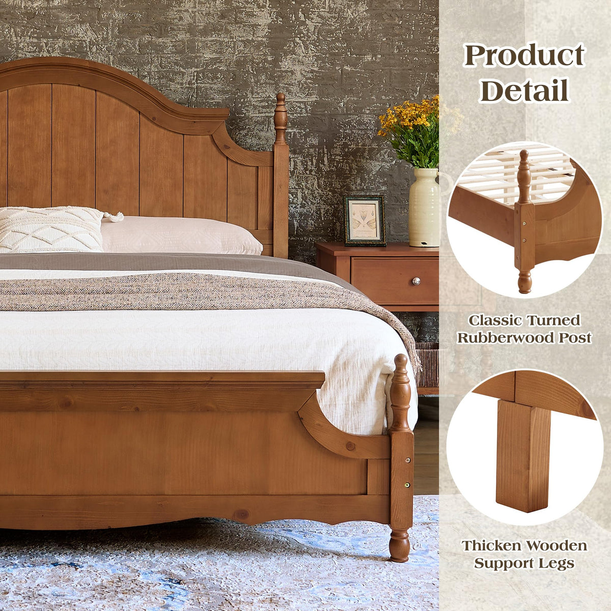 California King Solid Wood Arched Headboard Bed E16805