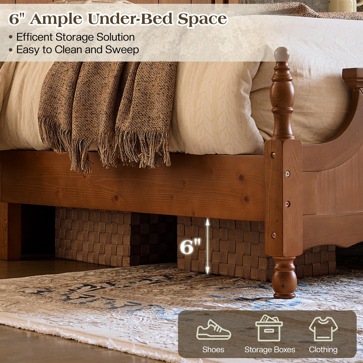 California King Solid Wood Arched Headboard Bed E16805