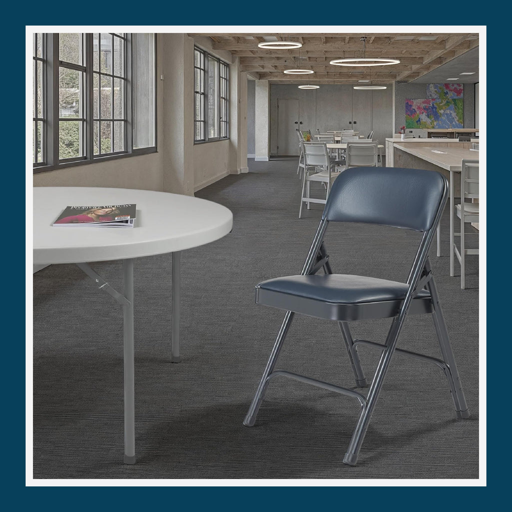 Blue Vinyl Cushioned Folding Chairs with Steel Frame, 4-Pack I556374