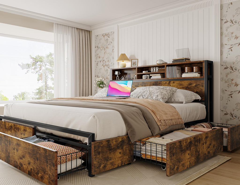 Queen Bed Frame with 6 Storage Drawers M855