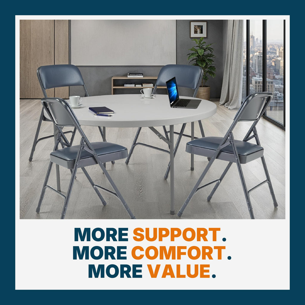 Blue Vinyl Cushioned Folding Chairs with Steel Frame, 4-Pack I556374