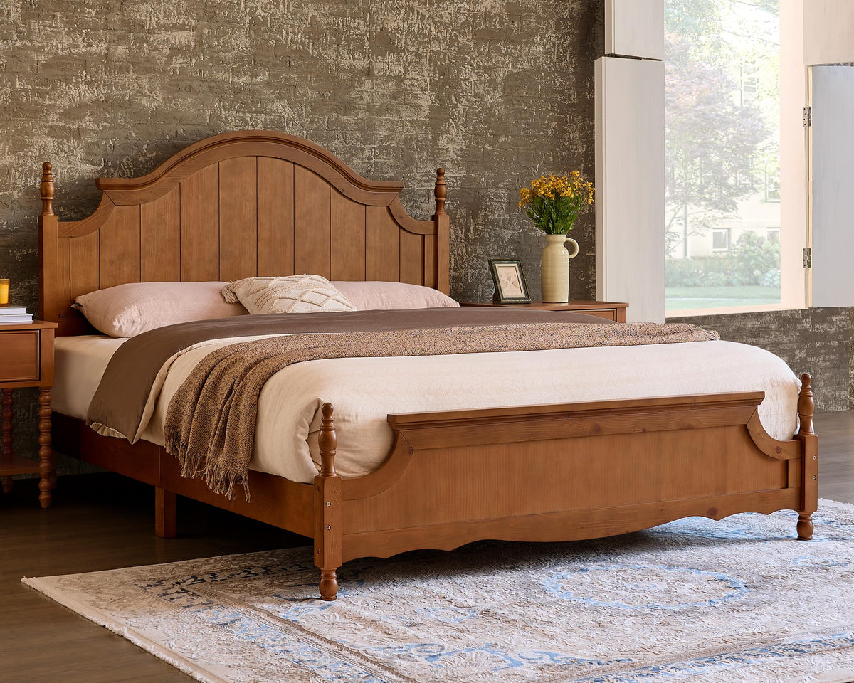 California King Solid Wood Arched Headboard Bed E16805