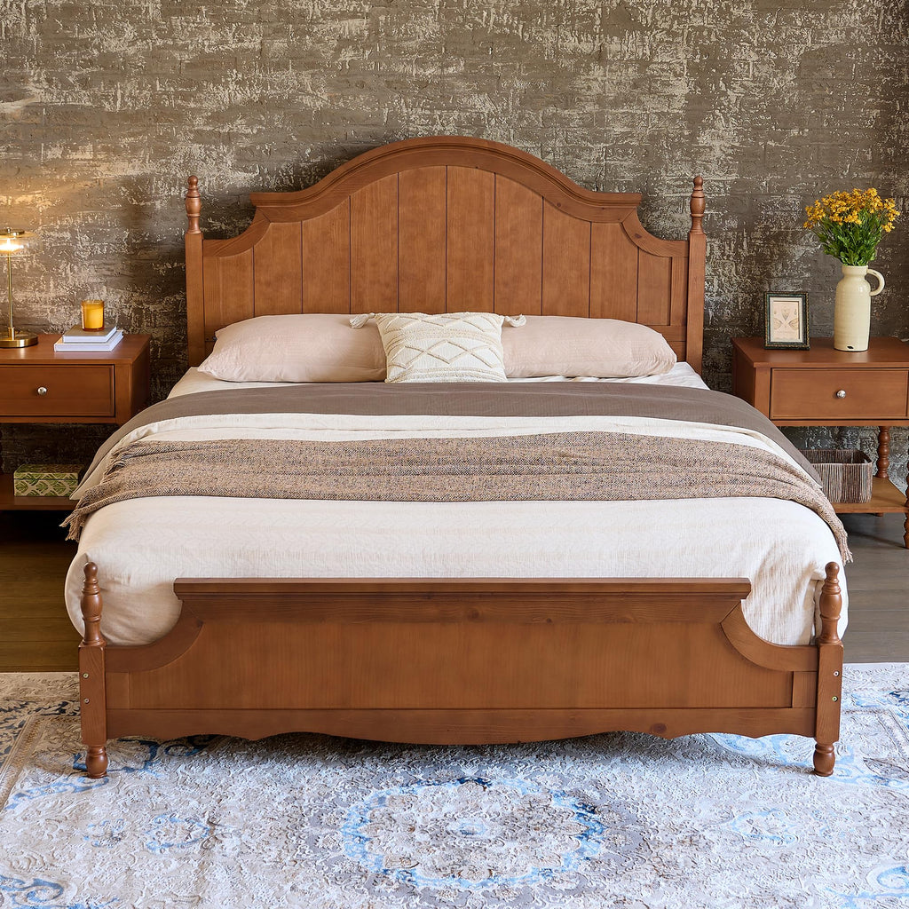 California King Solid Wood Arched Headboard Bed E16805