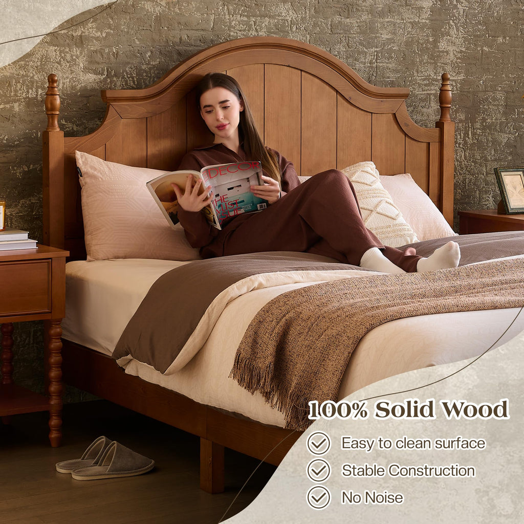 California King Solid Wood Arched Headboard Bed E16805