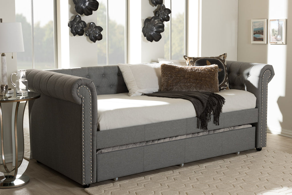Light Beige Fabric Trundle Daybed U6190