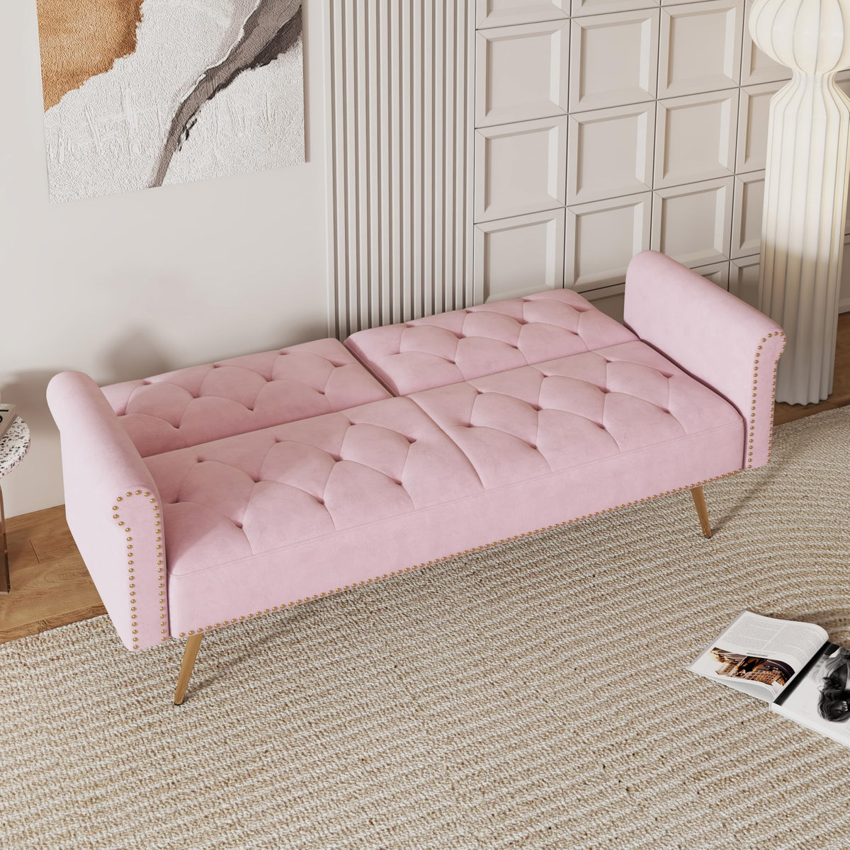 Pink Velvet Futon Sofa Bed K3892