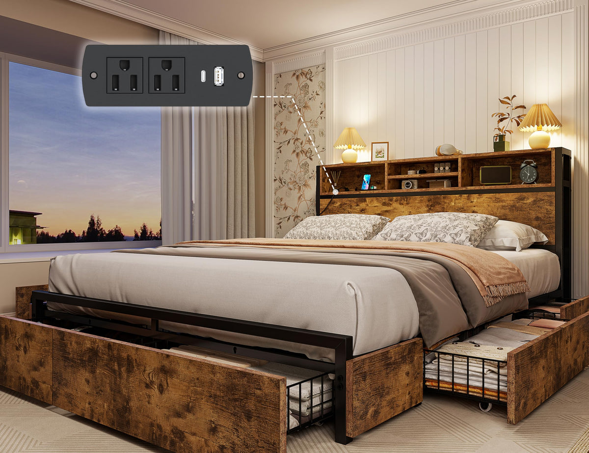 Queen Bed Frame with 6 Storage Drawers M855