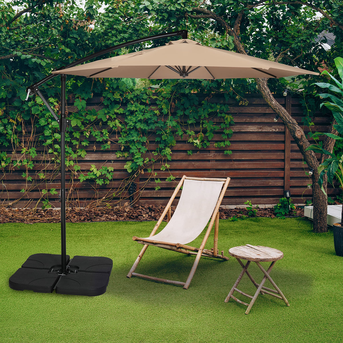 9.8ft Blue Offset Cantilever Patio Umbrella with Crank & Cross Base H1611